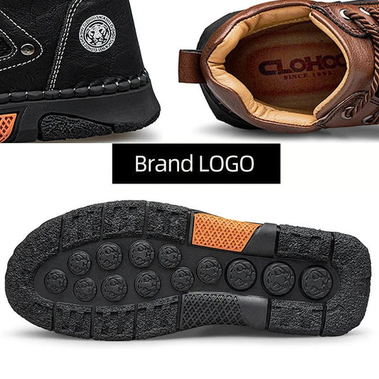 CLOHOO Handmade Men's High - Top Leather Boots – Hand - Sewn Business Casual & Outdoor Shoes - InspiredGrabs.com