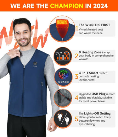 DOACE Smart Heated Vest - 8 Heating Zones - InspiredGrabs.com