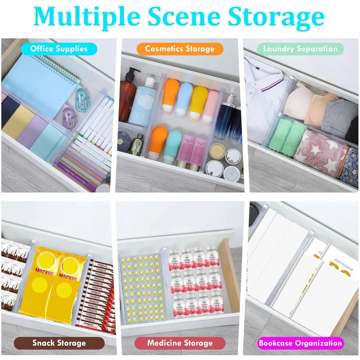 10-Pack Adjustable Clear Drawer Dividers - InspiredGrabs.com