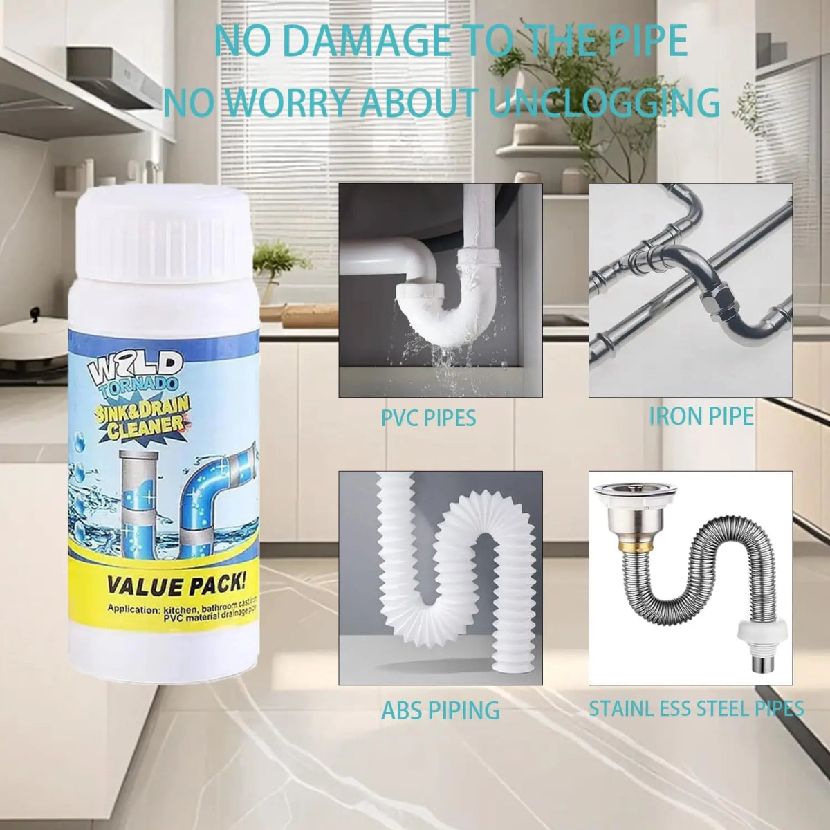 110g Powerful Kitchen Pipe Dredging Agent – Fast Foaming Drain & Toilet Cleaner - InspiredGrabs.com