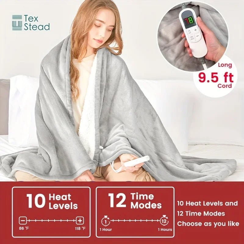 120V Electric Throw Heated Blanket – 10 Heat Levels, LCD, Auto Shut Off - InspiredGrabs.com