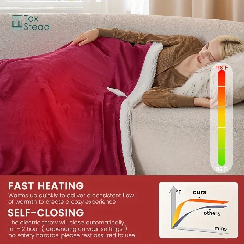 120V Electric Throw Heated Blanket – 10 Heat Levels, LCD, Auto Shut Off - InspiredGrabs.com