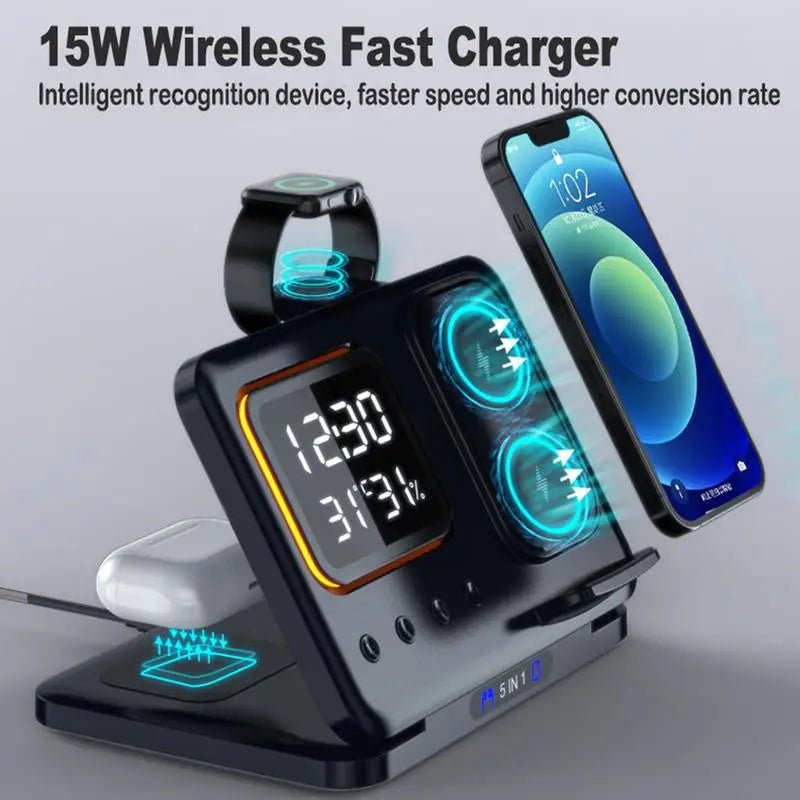 15W Fast Wireless Charging Station + LED Alarm Clock - InspiredGrabs.com