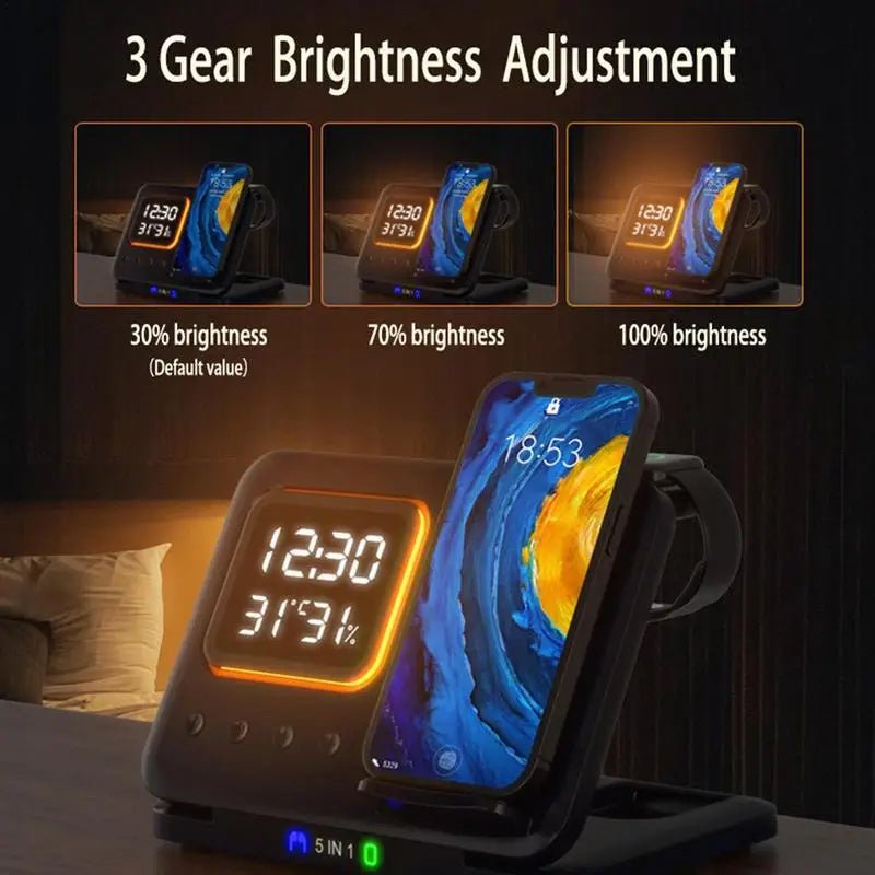 15W Fast Wireless Charging Station + LED Alarm Clock - InspiredGrabs.com