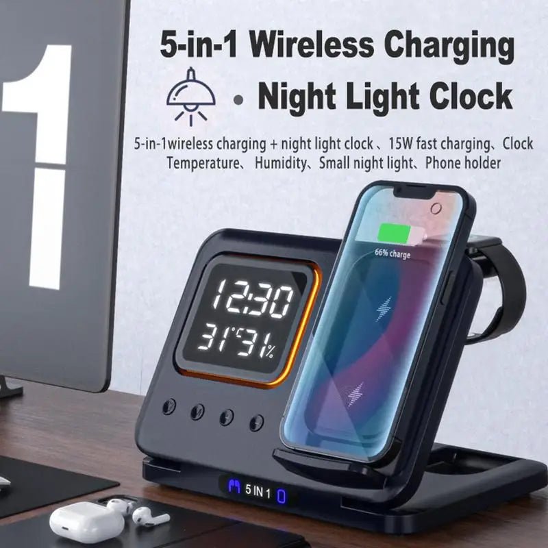 15W Fast Wireless Charging Station + LED Alarm Clock - InspiredGrabs.com