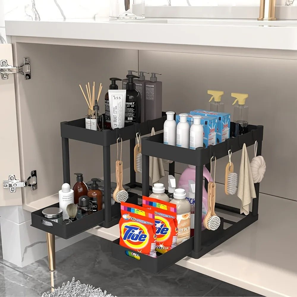 2-Tier Sliding Under-Sink Organizer – White - InspiredGrabs.com