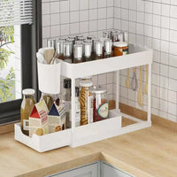 Thumbnail for 2-Tier Sliding Under-Sink Organizer – White - InspiredGrabs.com