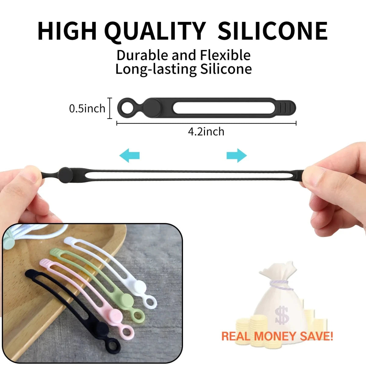 20-Pack Reusable Silicone Cable Ties – Black - InspiredGrabs.com