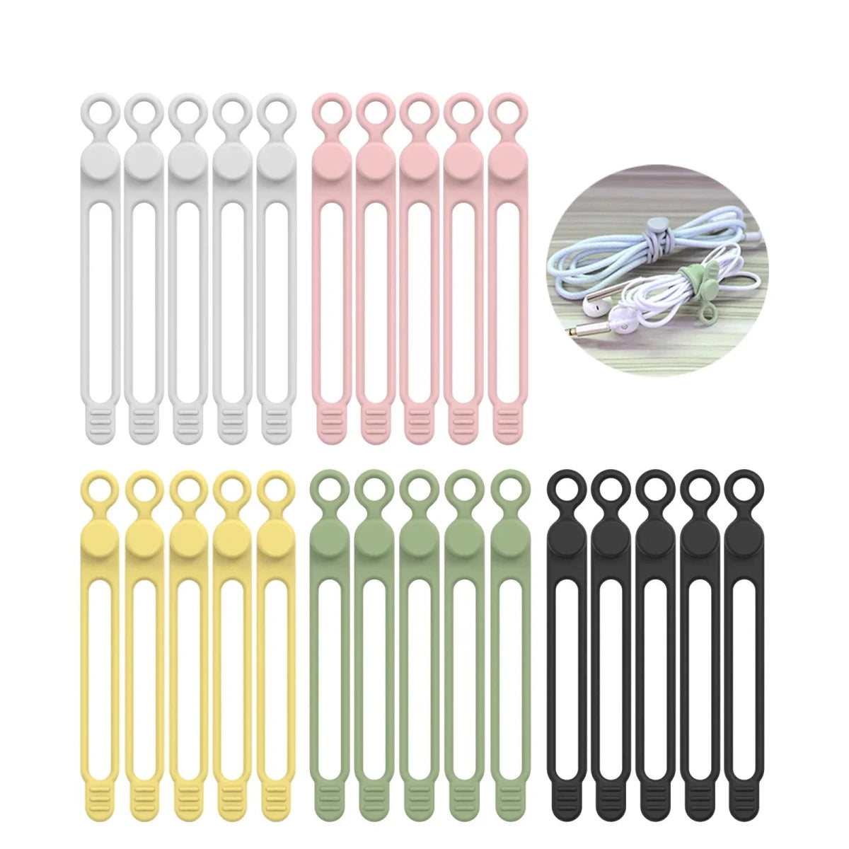 20-Pack Reusable Silicone Cable Ties – Black - InspiredGrabs.com