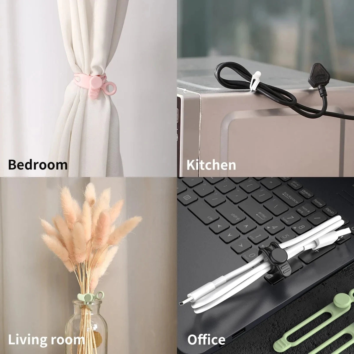 20-Pack Reusable Silicone Cable Ties – Black - InspiredGrabs.com