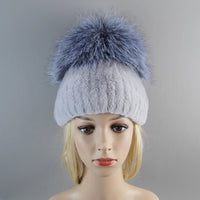 Thumbnail for 2025 Women’s Real Rex Rabbit Fur Ring Cap & Silver Fox Fur Scarf - InspiredGrabs.com