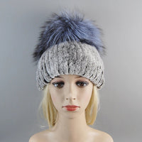 Thumbnail for 2025 Women’s Real Rex Rabbit Fur Ring Cap & Silver Fox Fur Scarf - InspiredGrabs.com