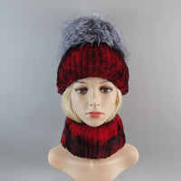 Thumbnail for 2025 Women’s Real Rex Rabbit Fur Ring Cap & Silver Fox Fur Scarf - InspiredGrabs.com