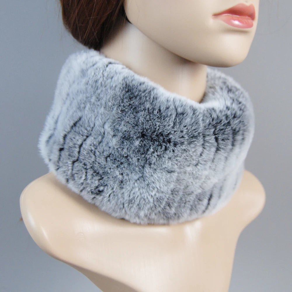 2025 Women’s Real Rex Rabbit Fur Ring Cap & Silver Fox Fur Scarf - InspiredGrabs.com