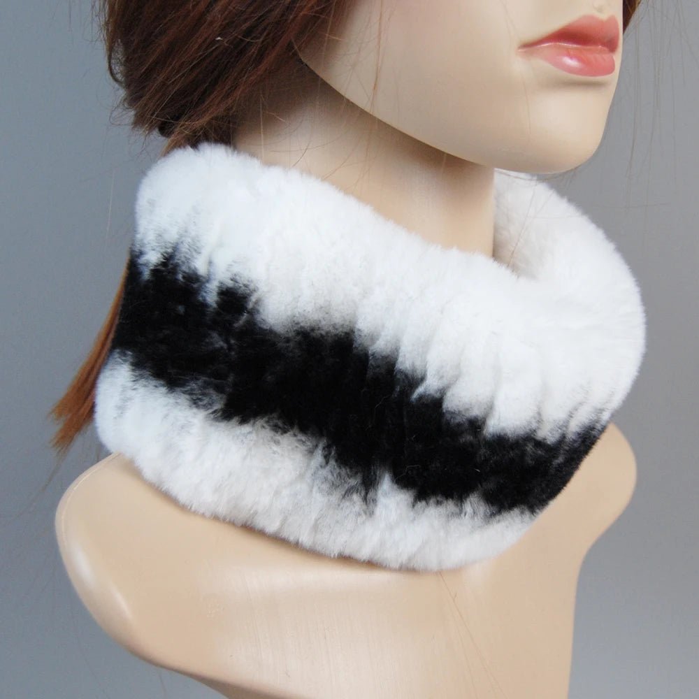 2025 Women’s Real Rex Rabbit Fur Ring Cap & Silver Fox Fur Scarf - InspiredGrabs.com