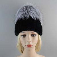 Thumbnail for 2025 Women’s Real Rex Rabbit Fur Ring Cap & Silver Fox Fur Scarf - InspiredGrabs.com