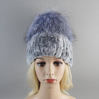 Thumbnail for 2025 Women’s Real Rex Rabbit Fur Ring Cap & Silver Fox Fur Scarf - InspiredGrabs.com