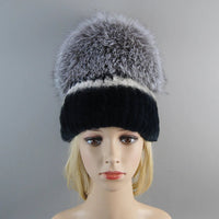 Thumbnail for 2025 Women’s Real Rex Rabbit Fur Ring Cap & Silver Fox Fur Scarf - InspiredGrabs.com