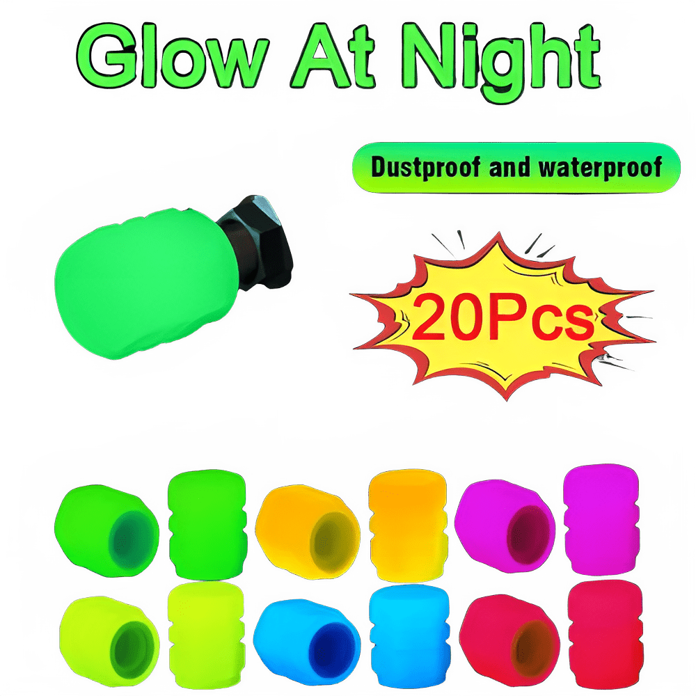 20PCS Luminous Tire Valve Stem Caps Fluorescent Wheel Decor - InspiredGrabs.com