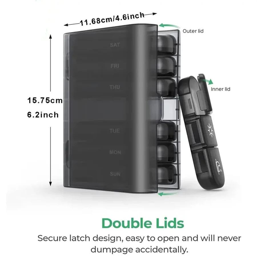 21-Compartment Weekly Pill Organizer – Black - InspiredGrabs.com