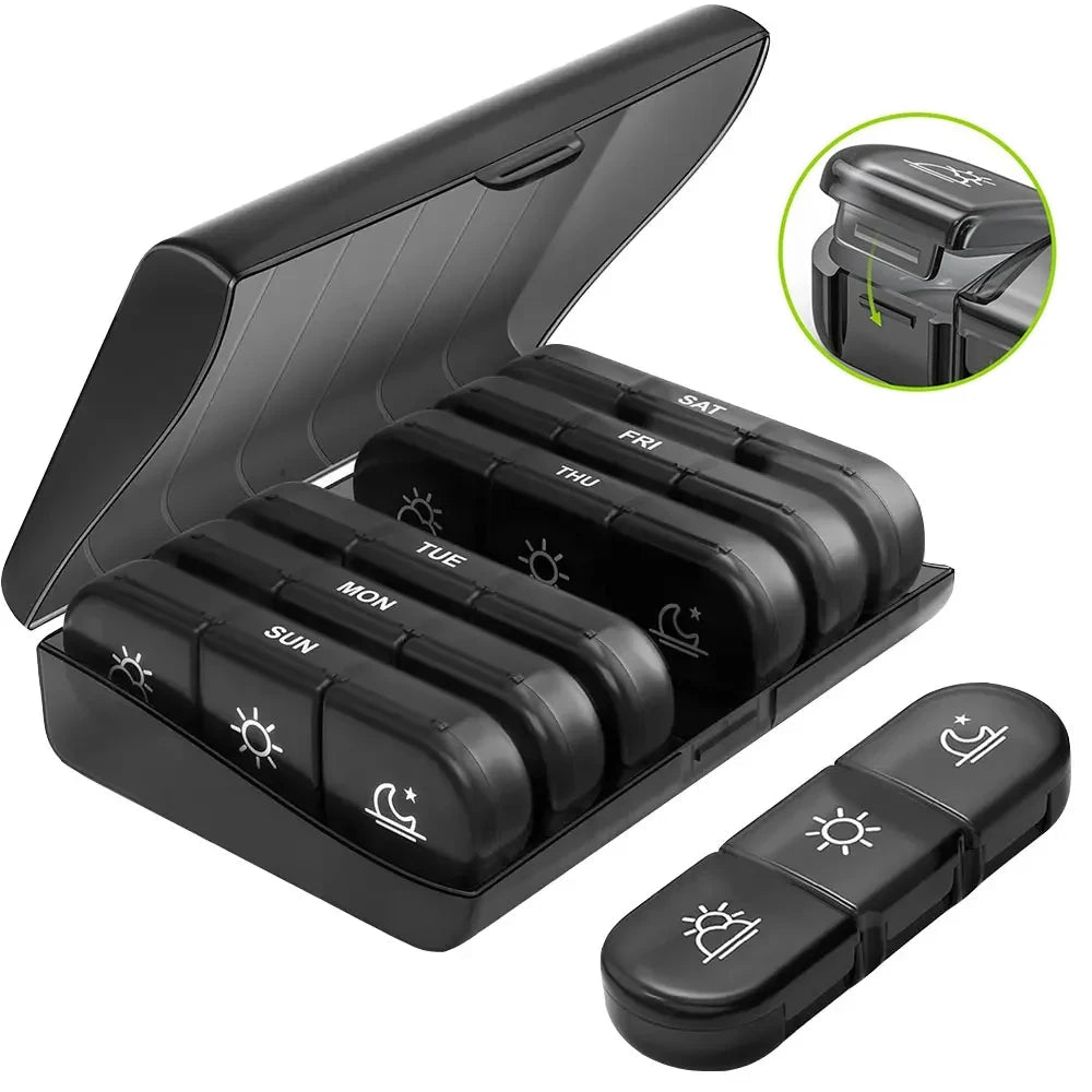 21-Compartment Weekly Pill Organizer – Black - InspiredGrabs.com