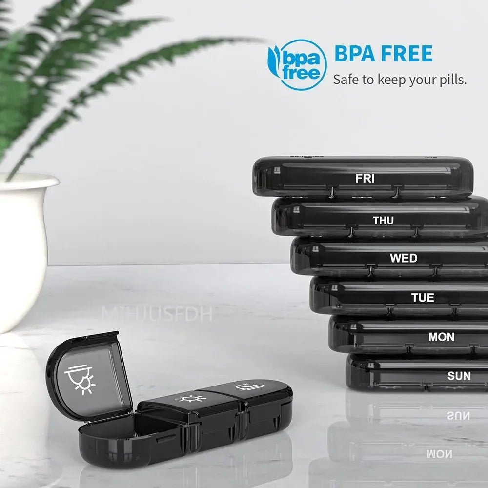 21-Compartment Weekly Pill Organizer – Black - InspiredGrabs.com