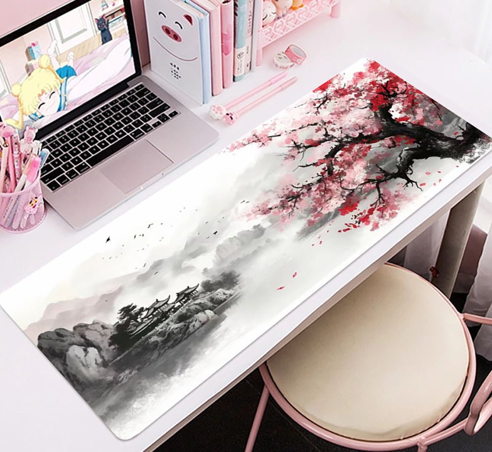 2pc Japanese Cherry Blossoms Gaming Mouse Pad – Large Desk Mat - InspiredGrabs.com