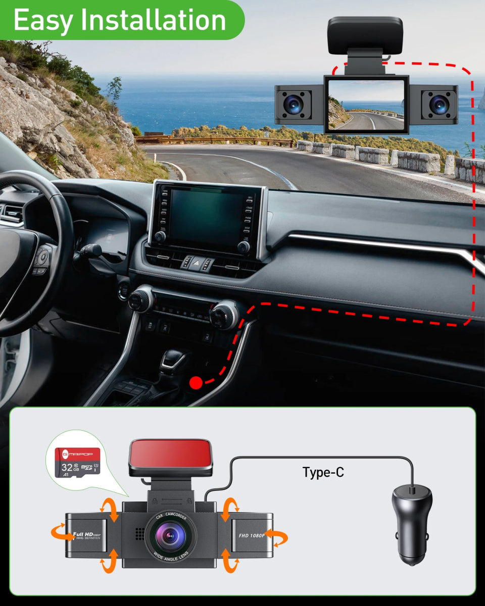 3 Channel Dash Cam Video Recorder – Three Lens Car Camera with Rear View DVR & 24H Parking Monitor - InspiredGrabs.com