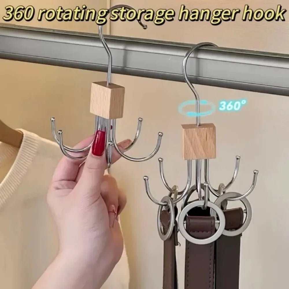3-Pack 360° Rotating Multi-Hook Belt Hangers – Natural Wood - InspiredGrabs.com