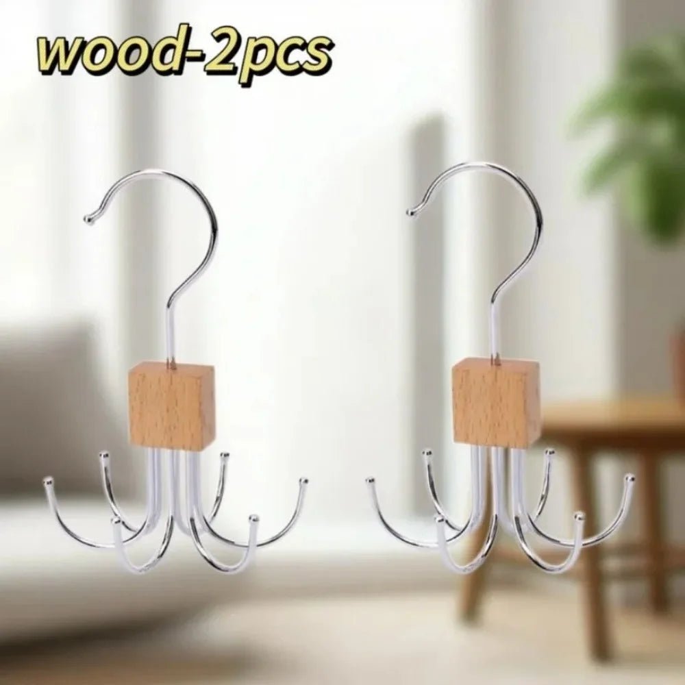 3-Pack 360° Rotating Multi-Hook Belt Hangers – Natural Wood - InspiredGrabs.com