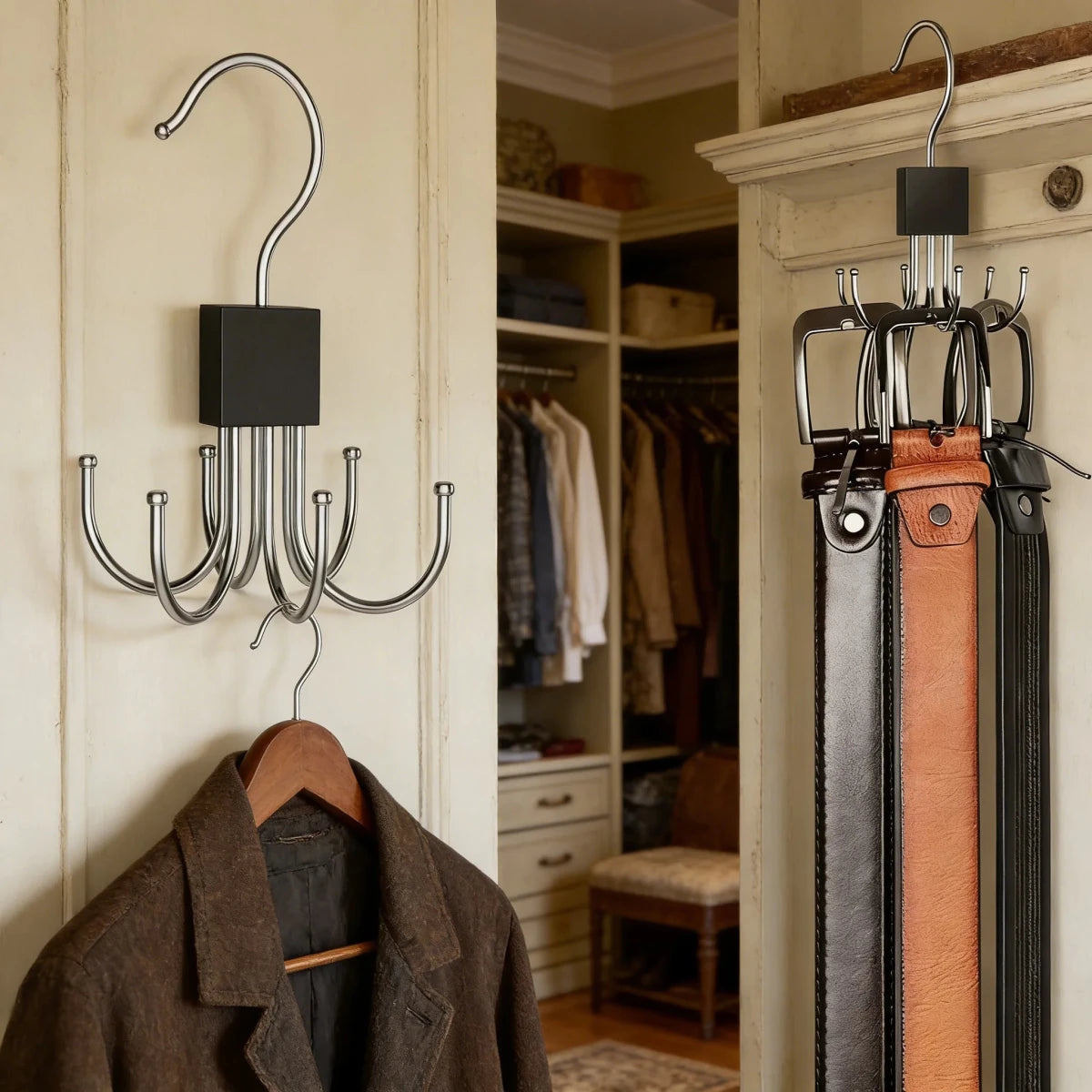 3-Pack 360° Rotating Multi-Hook Belt Hangers – Natural Wood - InspiredGrabs.com