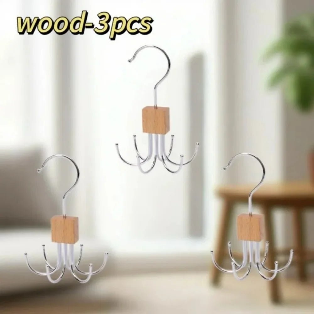 3-Pack 360° Rotating Multi-Hook Belt Hangers – Natural Wood - InspiredGrabs.com