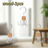 Thumbnail for 3-Pack 360° Rotating Multi-Hook Belt Hangers – Natural Wood - InspiredGrabs.com