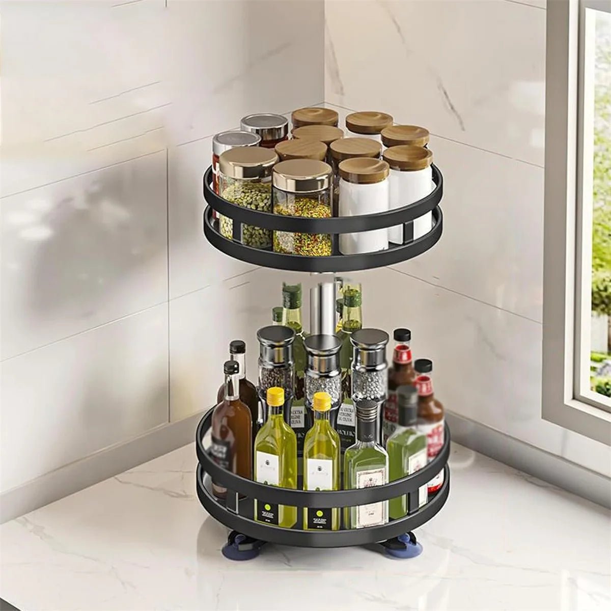 3-Tier 360° Rotating Stainless Steel Kitchen Organizer - InspiredGrabs.com