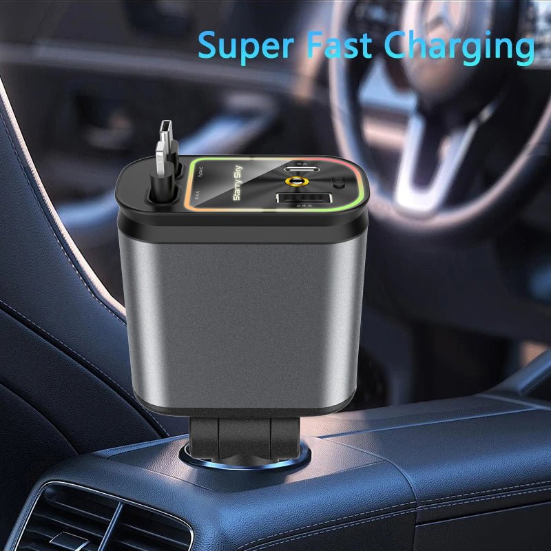 4 - in - 1 Retractable fast Car Charger for iPhone 16 - InspiredGrabs.com