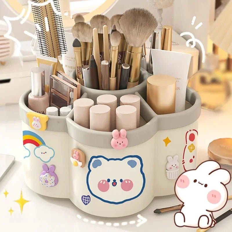 5-Compartment Rotating Makeup Brush Organizer – Pink - InspiredGrabs.com