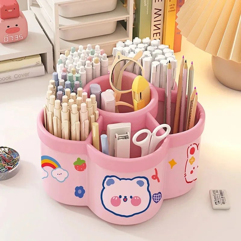 5-Compartment Rotating Makeup Brush Organizer – Pink - InspiredGrabs.com