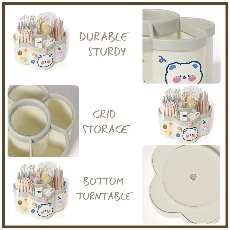 5-Compartment Rotating Makeup Brush Organizer – Pink - InspiredGrabs.com