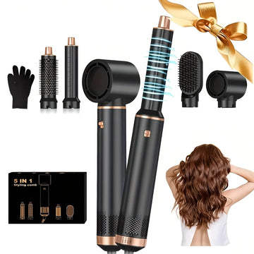 5 - in - 1 Blow Dryer Brush & Air Curling Wrap Styler – Detachable Hot Air Brush Set - InspiredGrabs.com