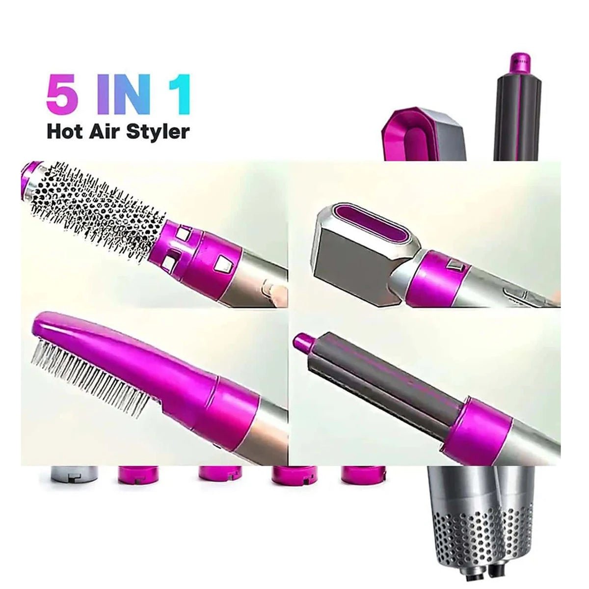 5 - in - 1 Hot Air Brush Hair Dryer & Styler – Ionic Detachable Blowout Tool - InspiredGrabs.com