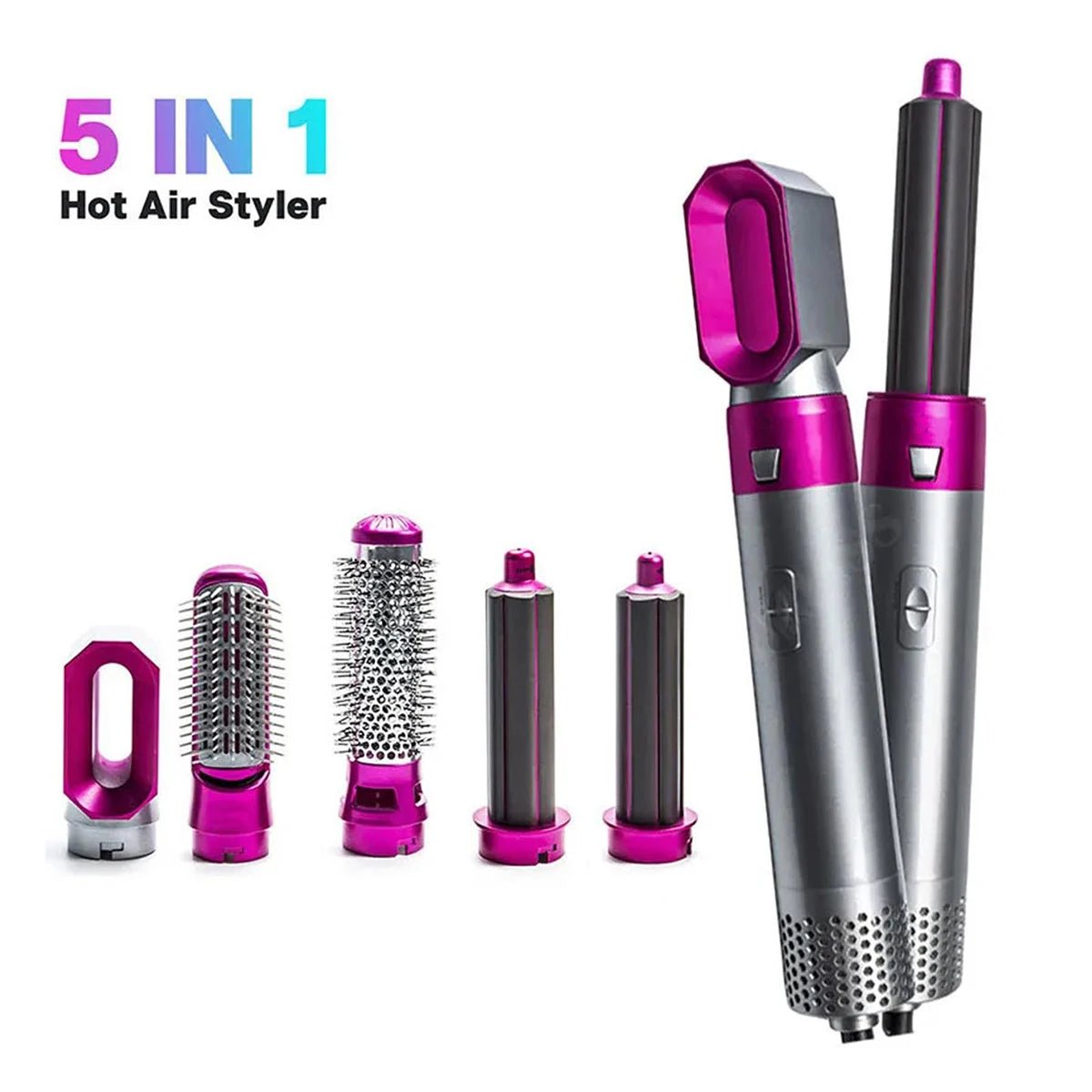 5 - in - 1 Hot Air Brush Hair Dryer & Styler – Ionic Detachable Blowout Tool - InspiredGrabs.com