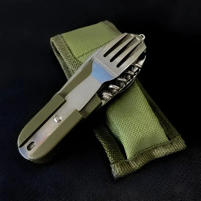 7 - in - 1 Stainless Steel Camping Cutlery Set – Foldable Outdoor Utensils - InspiredGrabs.com