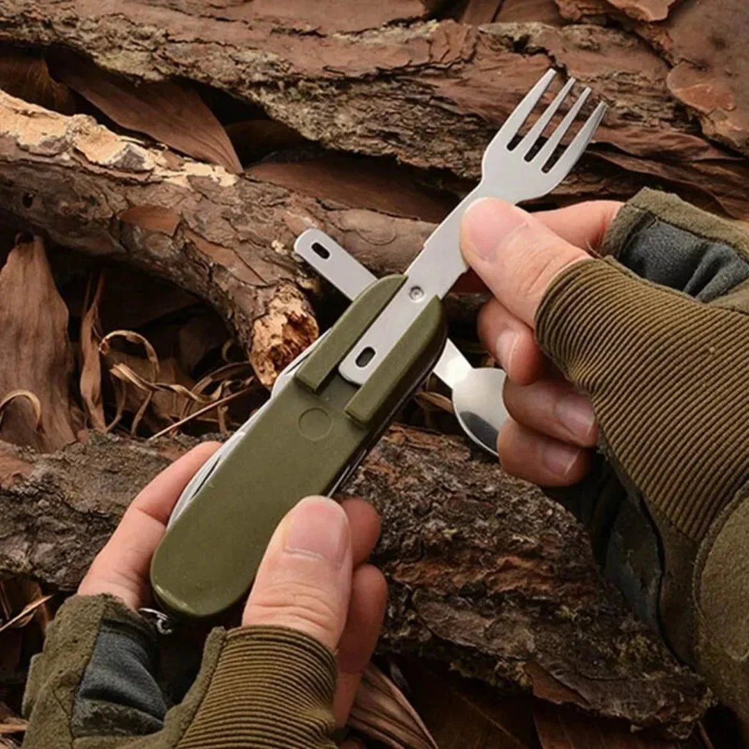 7 - in - 1 Stainless Steel Camping Cutlery Set – Foldable Outdoor Utensils - InspiredGrabs.com