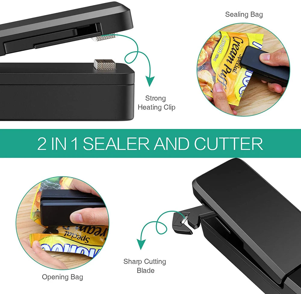 Mini bag sealer sealing a compatible snack bag