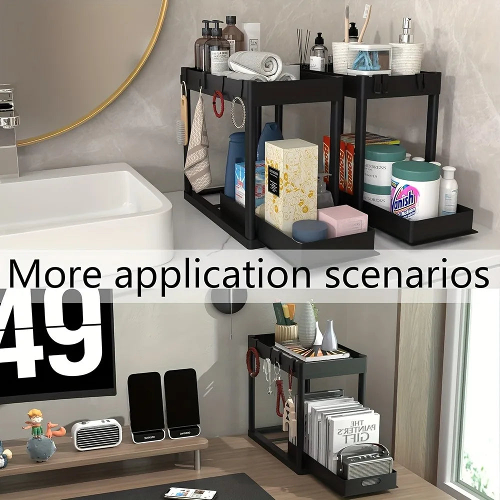 Under-sink organizer with pull-out lower drawer