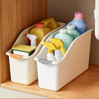 Thumbnail for Open-front organizer bins holding cleaning and laundry supplies