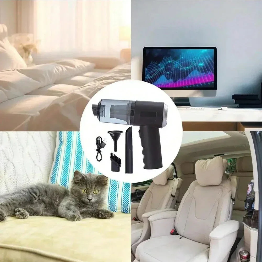Black cordless USB-C handheld car vacuum