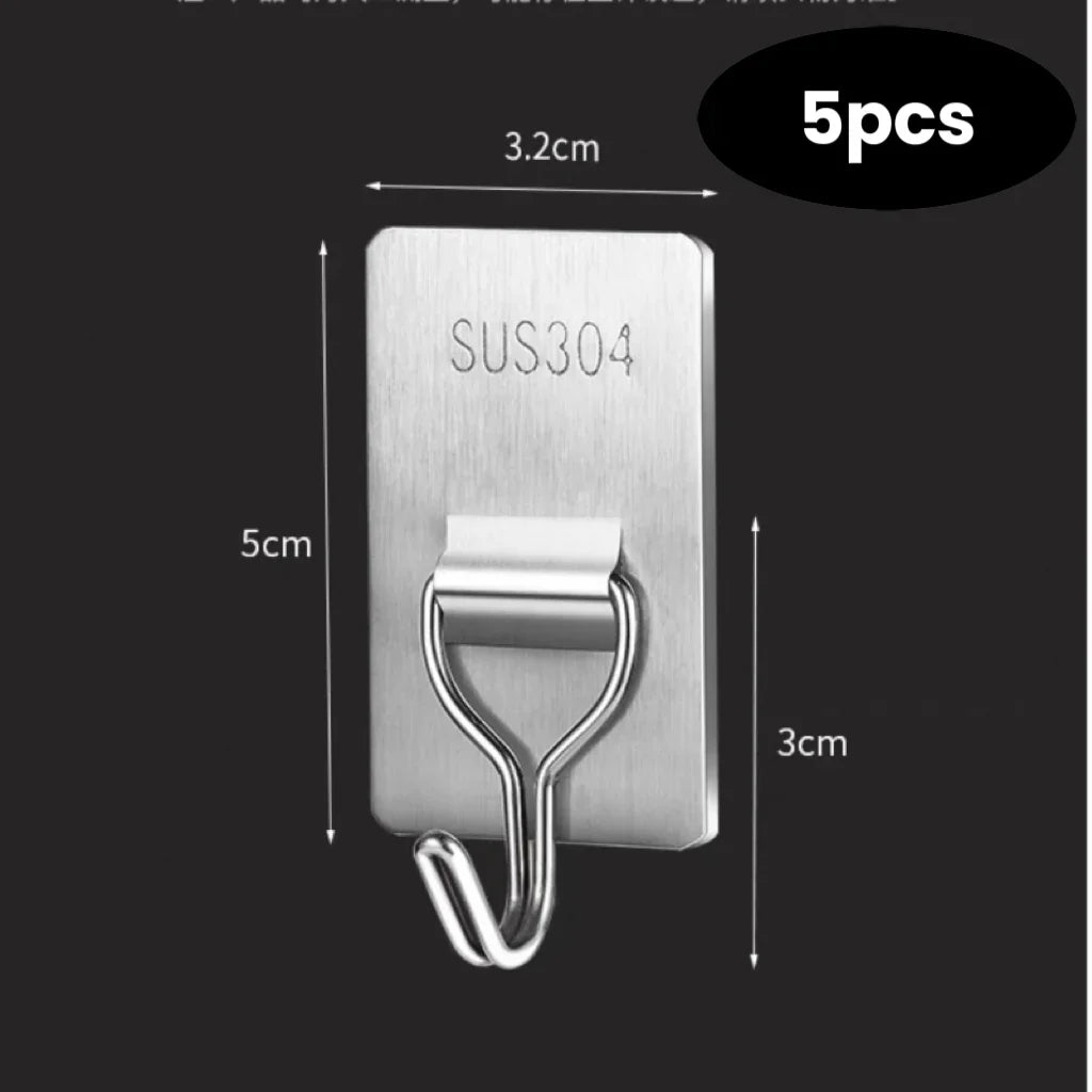 Adhesive-backed stainless steel wall hook