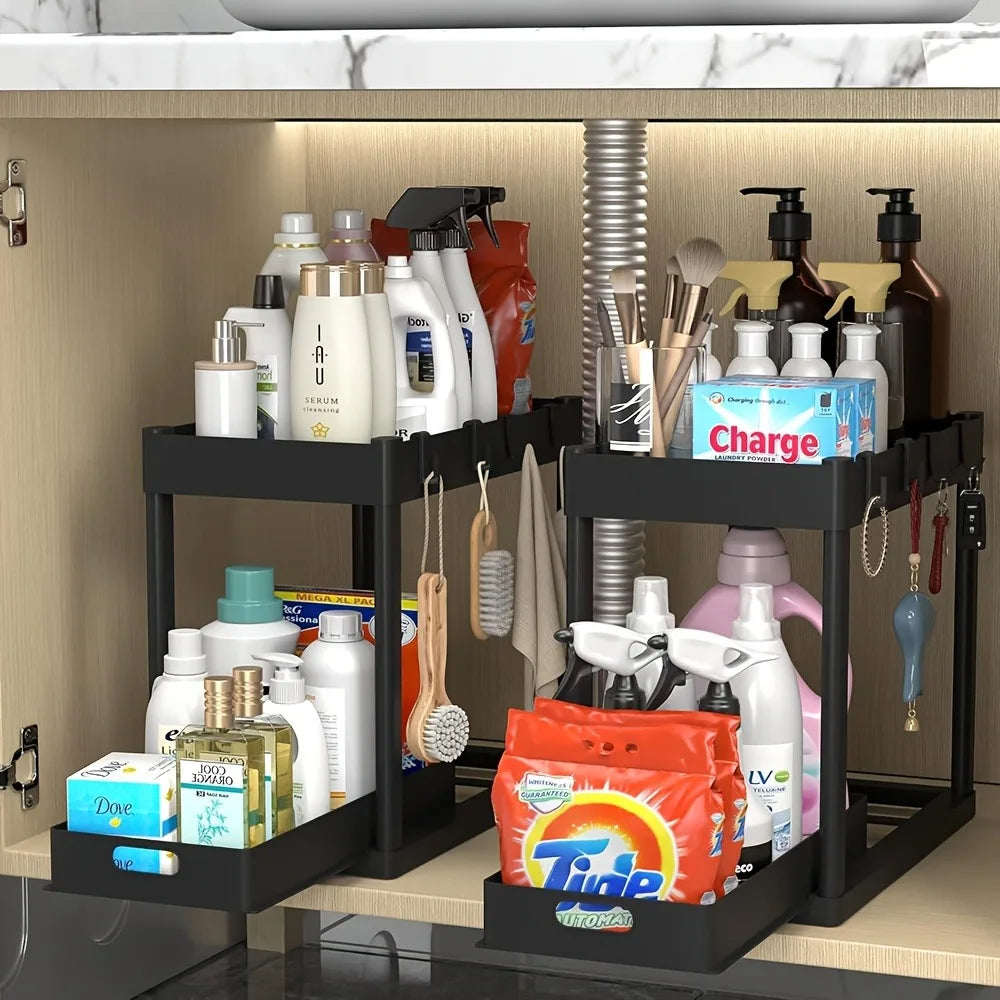 Two-level cabinet storage organizer