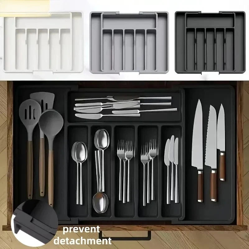 Expandable cutlery tray with divided compartments